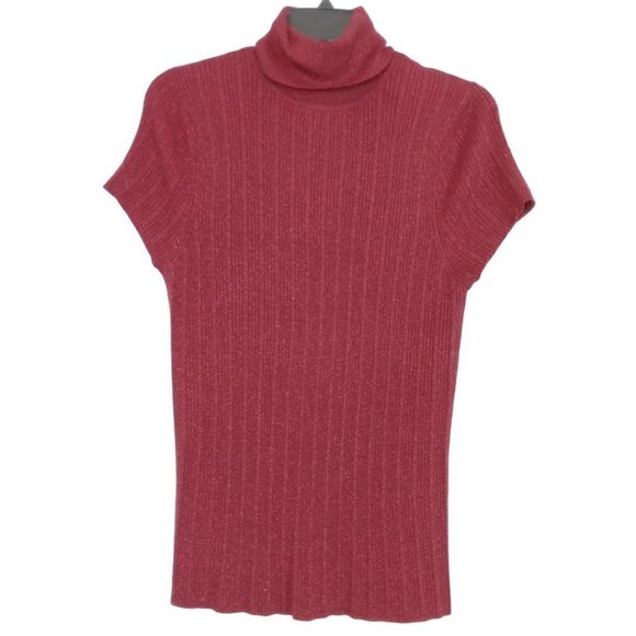 APT 9 | Red Metallic Sparkle Knit Sweater Top Turtleneck | Size LP - Picture 4 of 6